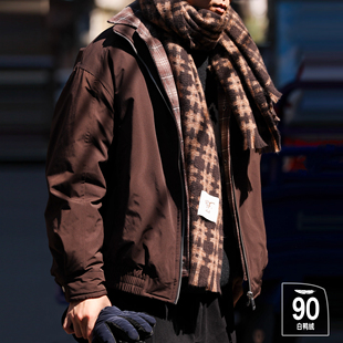 大码美式格纹拼接假两件羽绒服男冬季加厚翻领层次感保暖羽绒外套