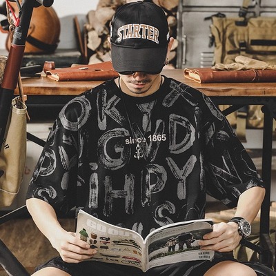 特大码美式重磅复古新款t恤男士