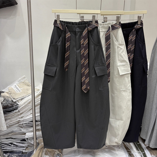 大码秋季复古老钱风高腰显瘦工装休闲裤男女宽松直筒阔腿弯刀裤潮