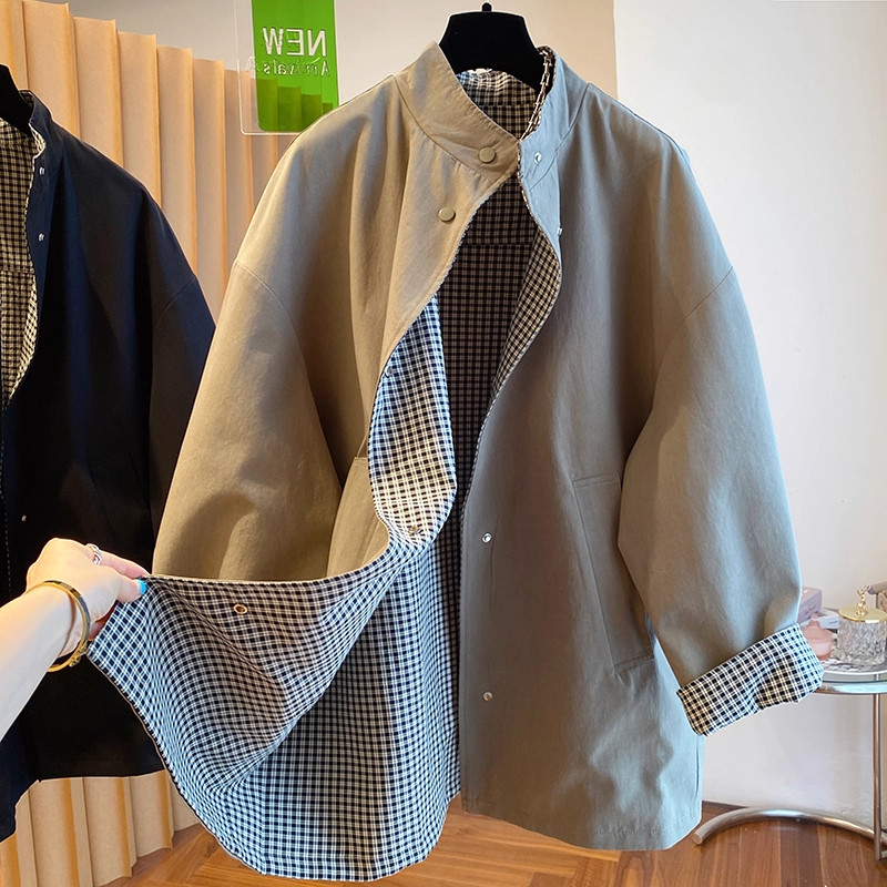 大码300斤欧货高级感两面穿风衣外套男女中长款宽松立领格子大衣2,男装,夹克,淘宝优惠券,粉丝福利购,淘宝优惠卷