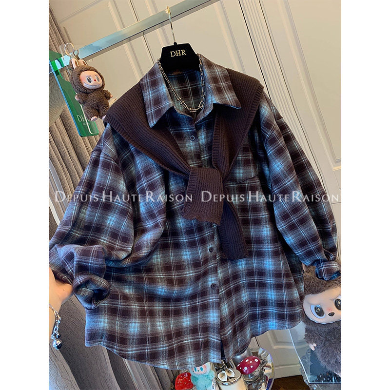 大码披肩磨毛长袖衬衫外套男女