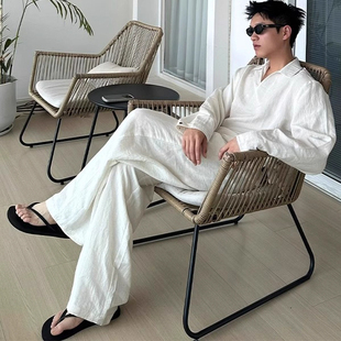 大码300斤老钱风亚麻裤子男夏季薄款慵懒松弛感休闲宽松阔腿长裤2