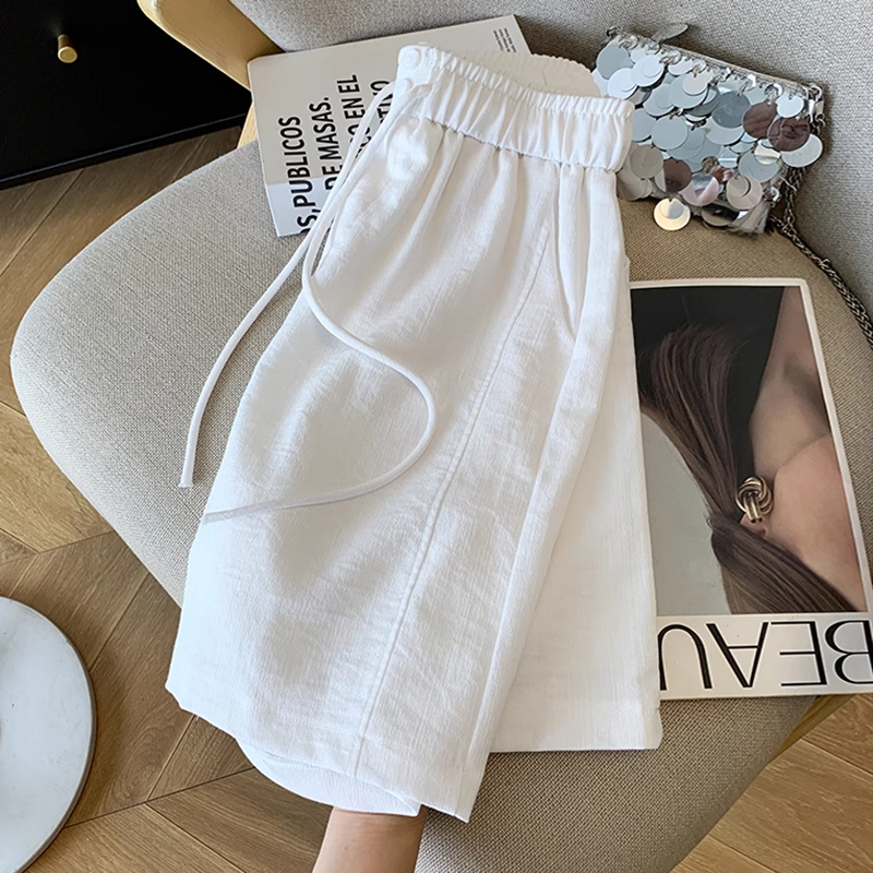 特大码300斤白色亚麻阔腿短裤男女夏季宽松休闲棉麻薄款五分中裤2