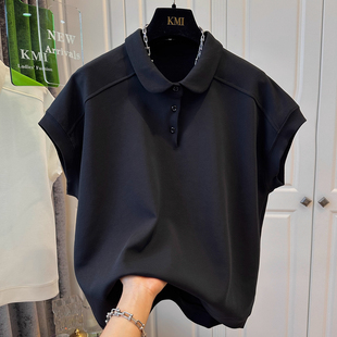 小众休闲宽松POLO衫 T恤男女上衣春秋款 300斤简约翻领小飞袖 特大码