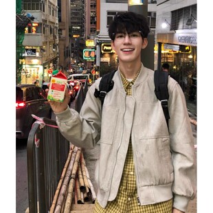 大码短款外套男款潮牌痞帅高级感cleanfit正肩夹克美式复古棒球服