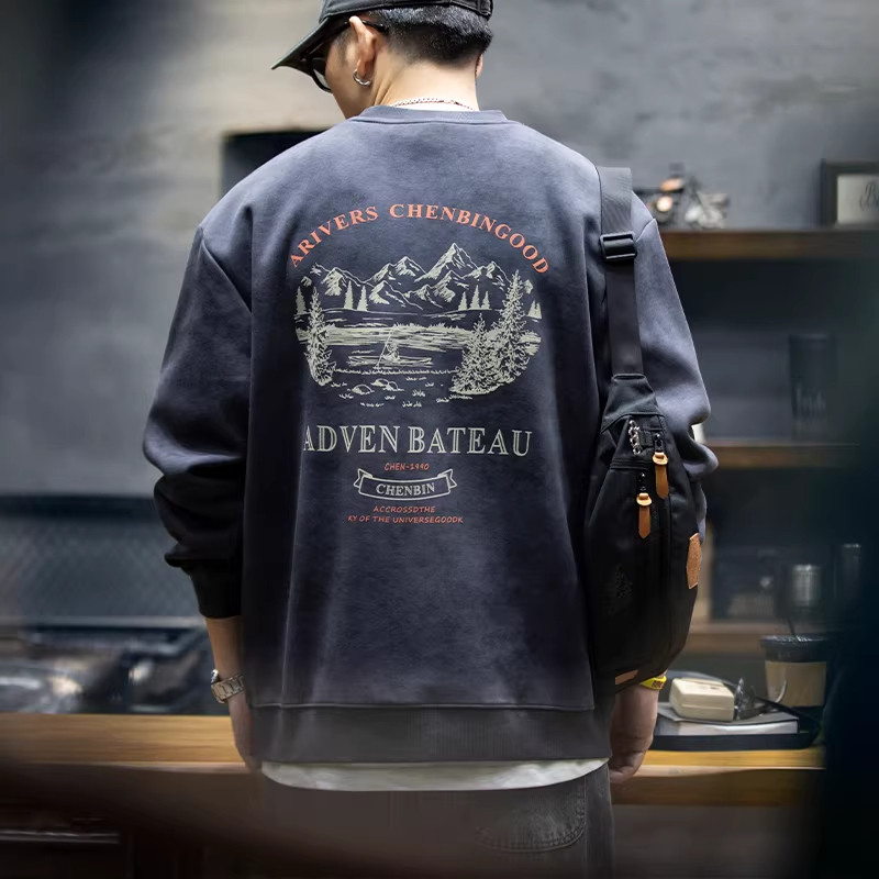 大码美式复古圆领卫衣男春秋新款潮牌长袖上衣宽松加厚休闲外套潮,男装,卫衣,淘宝优惠券,粉丝福利购,淘宝优惠卷