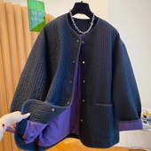 宽松气质独特无领高级感上衣 复古秋冬夹棉外套男女中长款 大码 美式