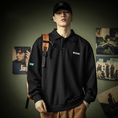 大码重磅纯棉长袖POLO衫男士