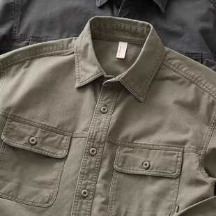 大码300斤美式复古工装男士长袖衬衣外套潮牌夹克春秋宽松衬衫男