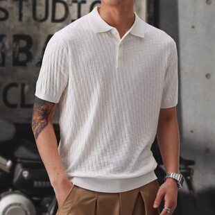 大码肌理感针织短袖T恤男夏季新款休闲polo衫高端宽松套头上衣潮