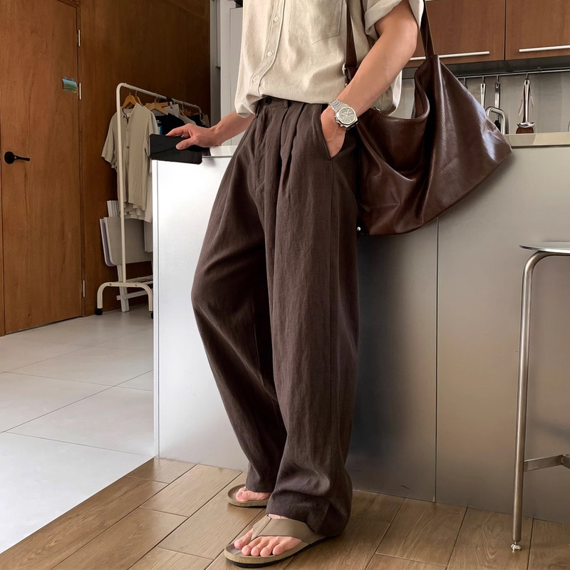 大码薄款透气老钱风亚麻休闲裤男款夏季高级感直筒宽松阔腿长裤子,男装,休闲裤,淘宝优惠券,粉丝福利购,淘宝优惠卷