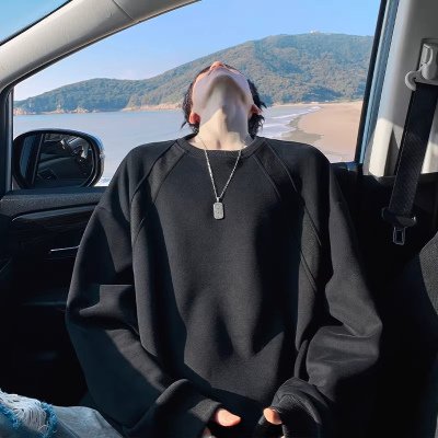 大码无帽圆领卫衣boxy短宽男款