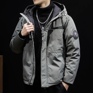冬季连帽短款羽绒棉服男2024新款宽松潮牌大码加厚保暖工装外套男