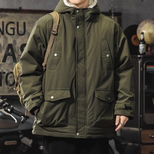 加厚多口袋户外防风保暖棉服潮流宽松外套 连帽棉衣男冬季 大码 工装