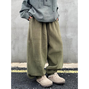 男女款 大码 束脚休闲裤 冬季 日系复古泰迪毛加绒加厚保暖廓形灯笼裤