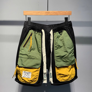 日系拼色百搭宽松潮流休闲五分裤 特大码 男夏季 速干短裤 300斤工装