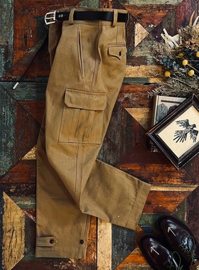 大码300斤法式M-47军事风直筒HBT鱼骨纹大口袋宽松休闲工装男长裤