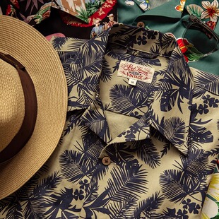 大码夏威夷衬衫男夏季薄款短袖宽松古巴领复古花衬衫度假休闲衬衣