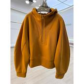 特大码 简约休闲宽松半拉链上衣潮 300斤慵懒风连帽卫衣男女春秋款