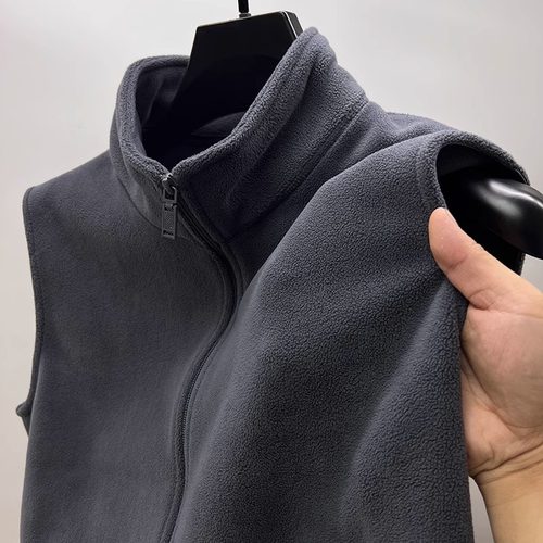 大码摇粒绒立领马甲男拉链