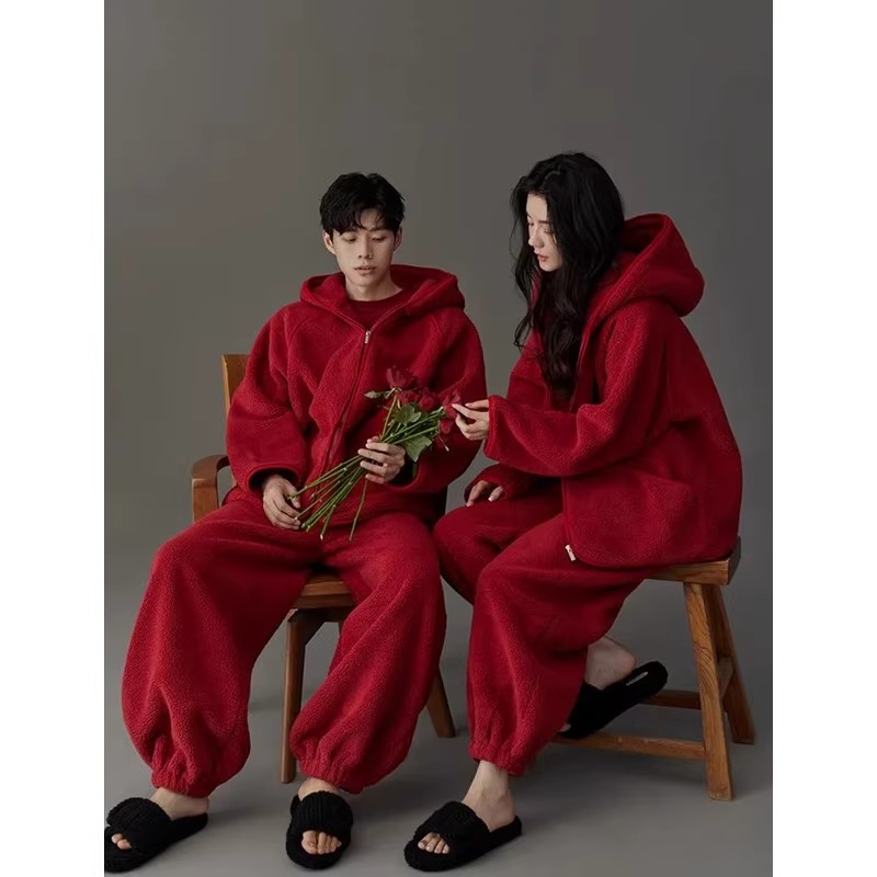 大码珊瑚绒加厚保暖睡衣套装男女