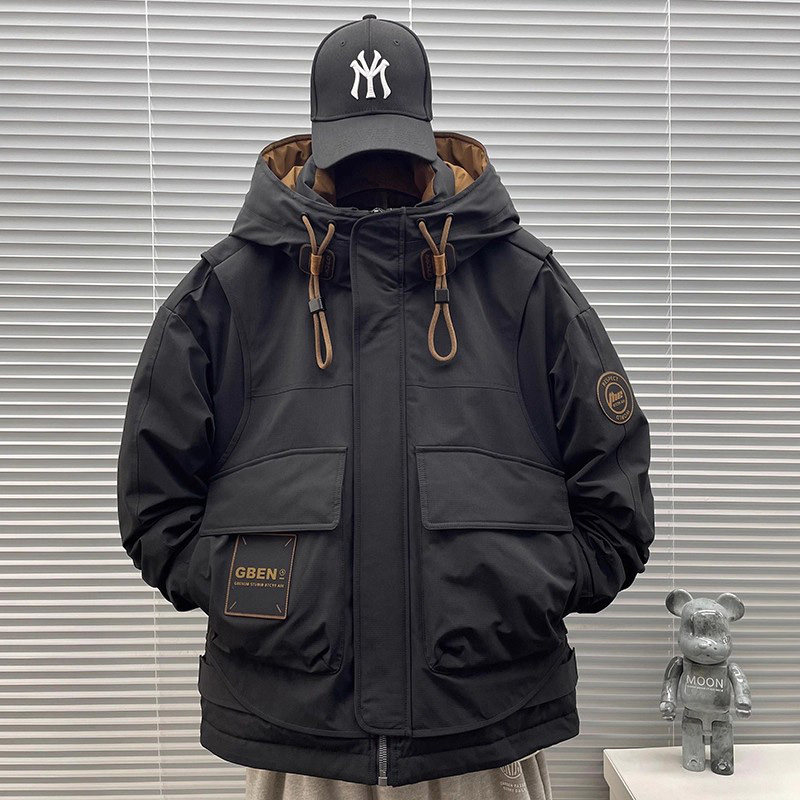 大码300斤工装派克服男装户外保暖冬季羽绒棉服男士连帽防寒外套