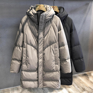大码蓬松90白鸭绒中长款新国际羽绒服男士冬季保暖连帽大衣外套潮