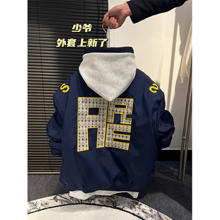 大码美式字母刺绣飞行员夹克男款春秋季高级感廓形短款棒球服外套