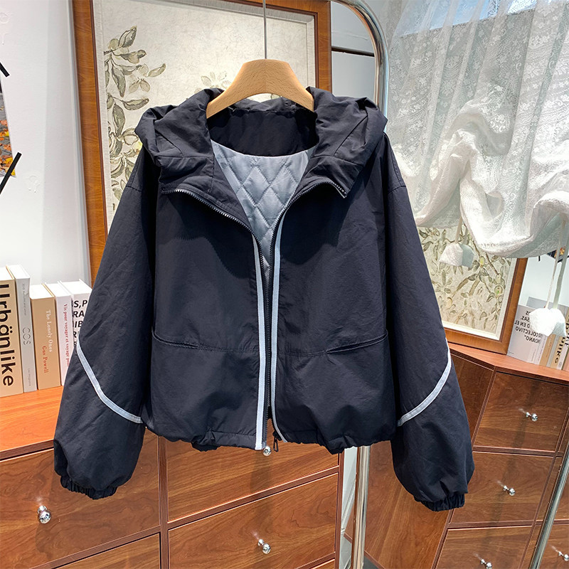 大码300斤休闲宽松撞色加棉连帽外套男女秋冬新款韩系百搭冲锋衣