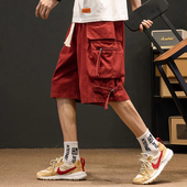 潮牌高街oversize直筒五分马裤 大码 男夏季 美式 300斤机能工装 短裤