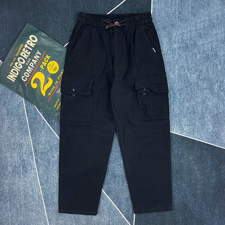 大码纯棉工装裤男宽松直筒多口袋日系复古纯色美式休闲松紧长裤子,男装,休闲裤,淘宝优惠券,粉丝福利购,淘宝优惠卷