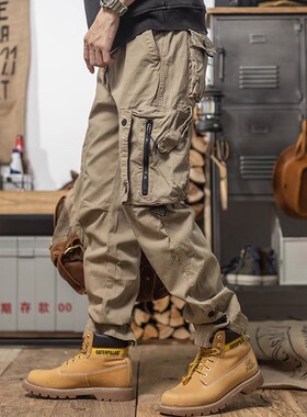 大码美式复古伞兵休闲工装裤子男秋季机能户外通勤高街束脚休闲裤