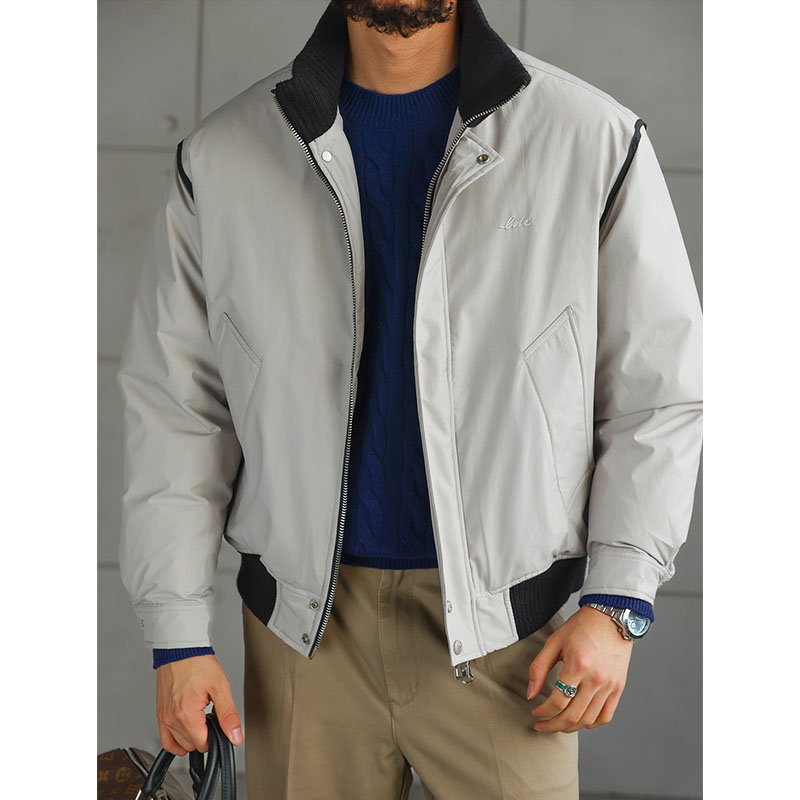 大码美式复古撞色立领羽绒服男士