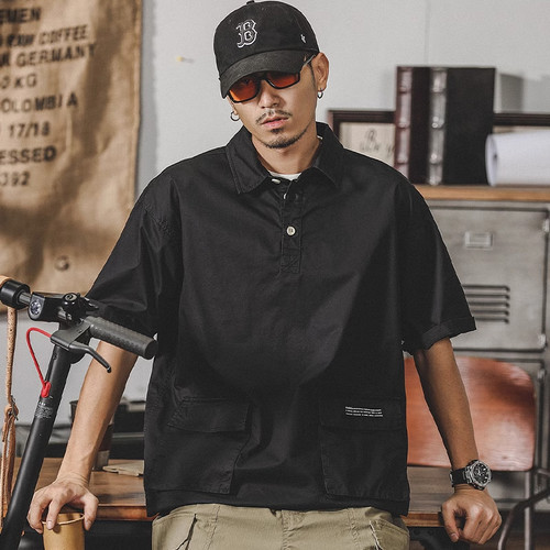 大码美式重磅复古工装衬衫男士