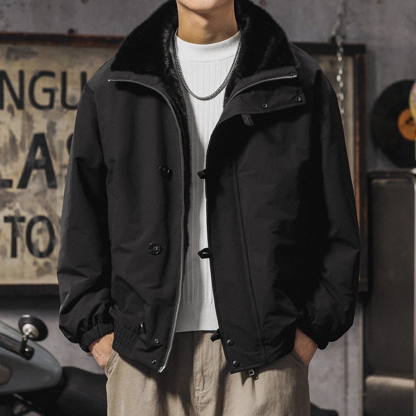 大码座山雕外套男款冬季美式复古立领棉服宽松加厚保暖双面穿棉衣