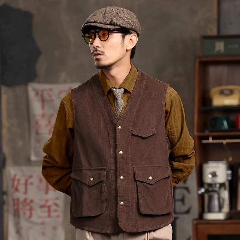 大码美式复古阿美咔叽灯芯绒马甲男春秋潮牌无袖背心马夹工装夹克,男装,常规马甲,淘宝优惠券,粉丝福利购,淘宝优惠卷