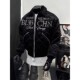 加厚保暖夹克短款 潮牌刺绣珍珠菱格棉服男冬季 棉衣 300斤美式 大码