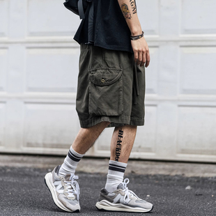 夏季 青年百搭中裤 蜡染水洗纯棉工装 男潮牌宽松直筒五分裤 短裤 大码