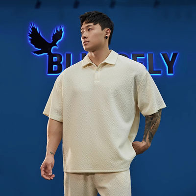 大码300斤老钱风华夫格polo衫男