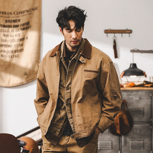 特大码300斤美式复古夹克男秋季潮牌硬汉工装阿美咔叽古着外套男