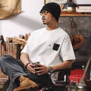 潮流美式 夏季 复古宽松白色上衣 300斤重磅纯棉t恤男短袖 加肥加大码