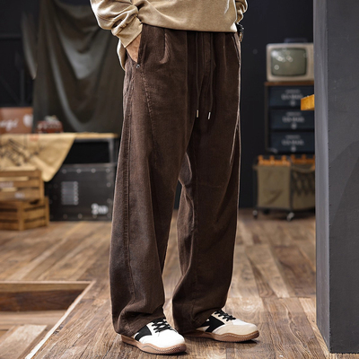 大码复古美式加绒灯芯绒裤子男