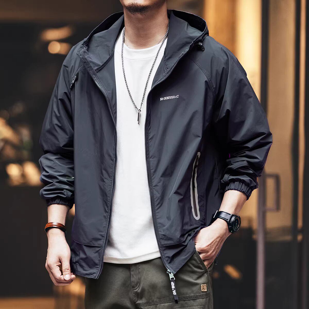 大码高端潮牌防晒服男装外套男夏季宽松防紫外线休闲轻薄冲锋衣男