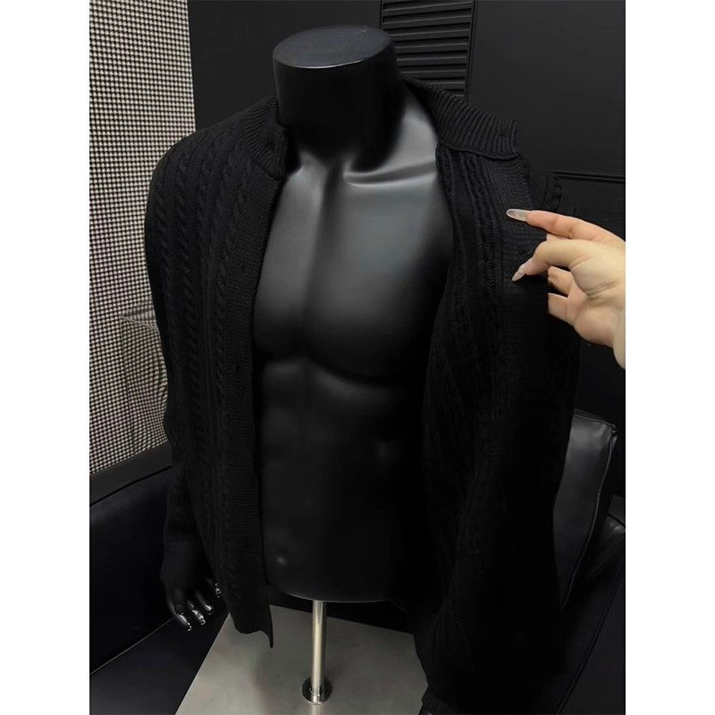 特大码300斤麻花纹开衫毛衣男款秋冬季老钱风外套美式复古针织衫