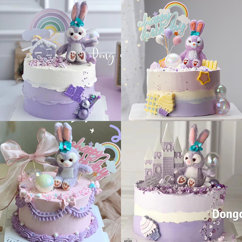 网红紫色兔子天使套装公主黛拉蛋糕装饰烘焙摆件插件配件儿童生日