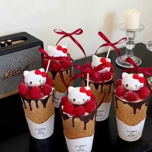 2026新年圣诞节燕麦杯草莓樱桃蛋糕装饰蝴蝶结小猫猫脆筒蛋糕杯