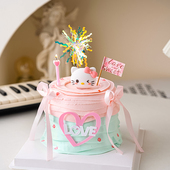 2.14情人节快乐蛋糕装 饰蝴蝶结小猫摆件小情侣表白love亚克力插件