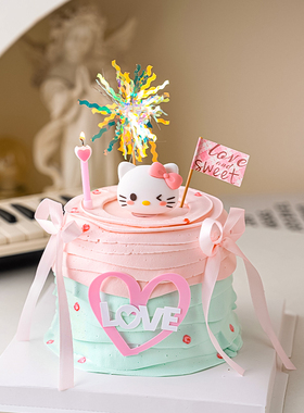 2.14情人节快乐蛋糕装饰蝴蝶结小猫摆件小情侣表白love亚克力插件