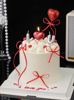 2.14情人节我爱你表白蜡烛蛋糕装饰摆件闪粉爱心情侣纪念日插件