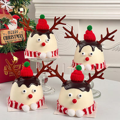 2026圣诞节雪人麋鹿造型蛋糕装饰迷你毛球帽围巾圣诞快乐鹿角插件